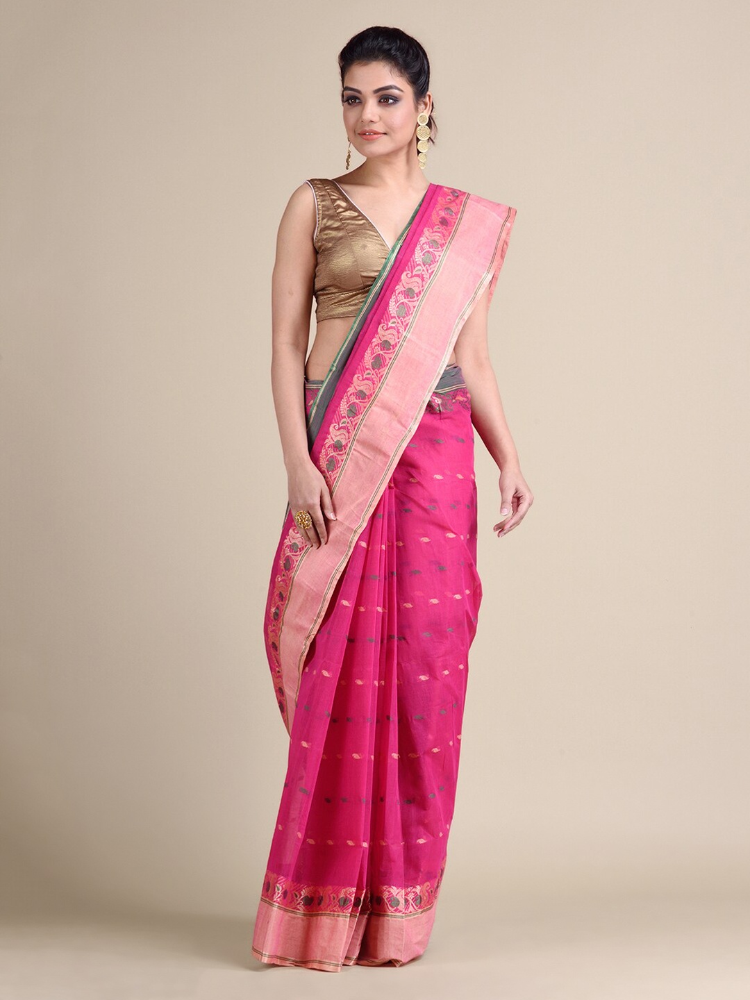 

Mitera Magenta Pure Cotton Woven Design Taant Saree