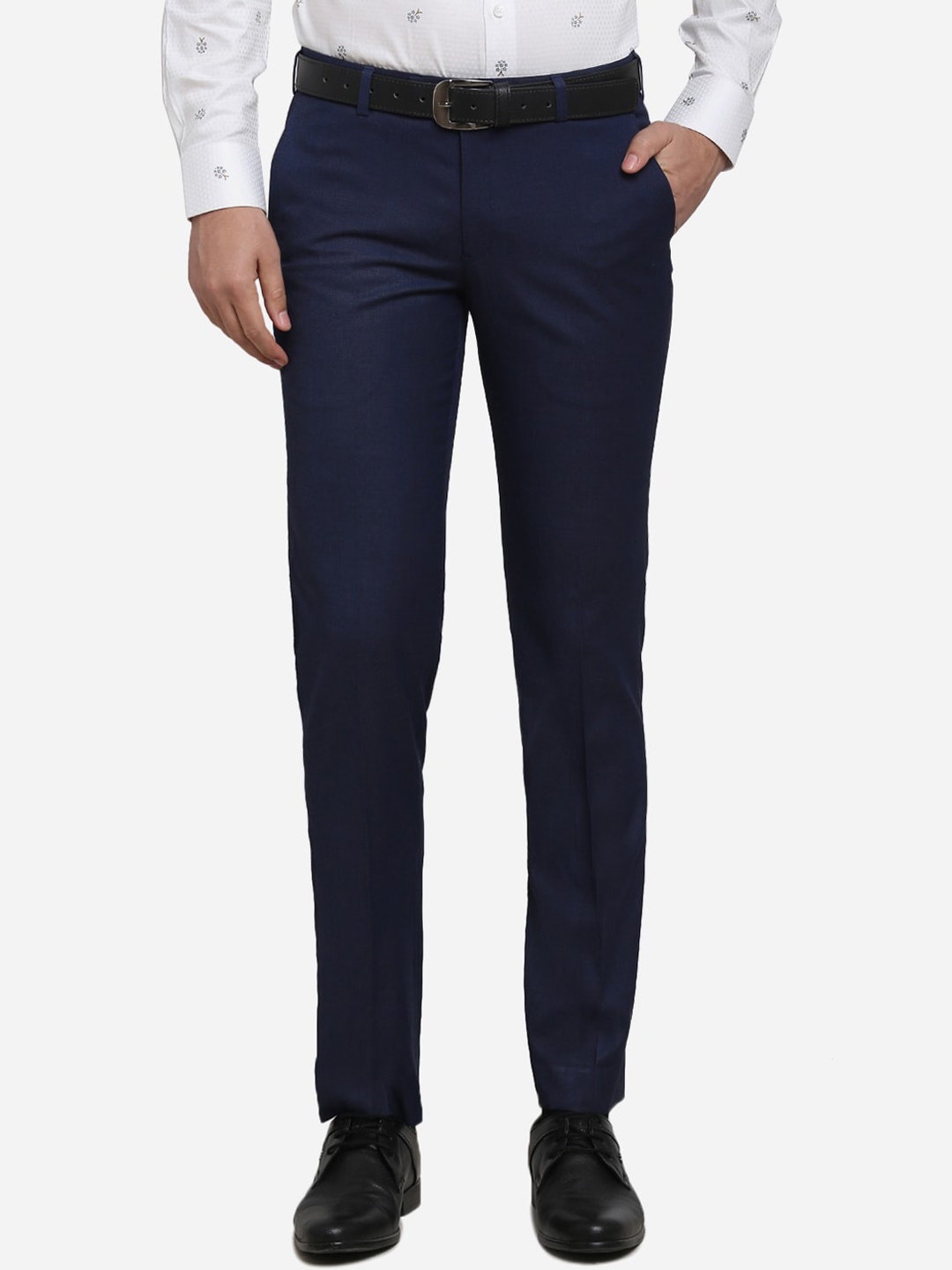 

METAL Men Navy Blue Slim Fit Solid Formal Trousers