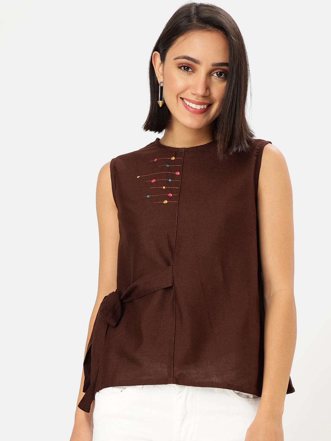 

Saaki Women Brown Embroidered Top