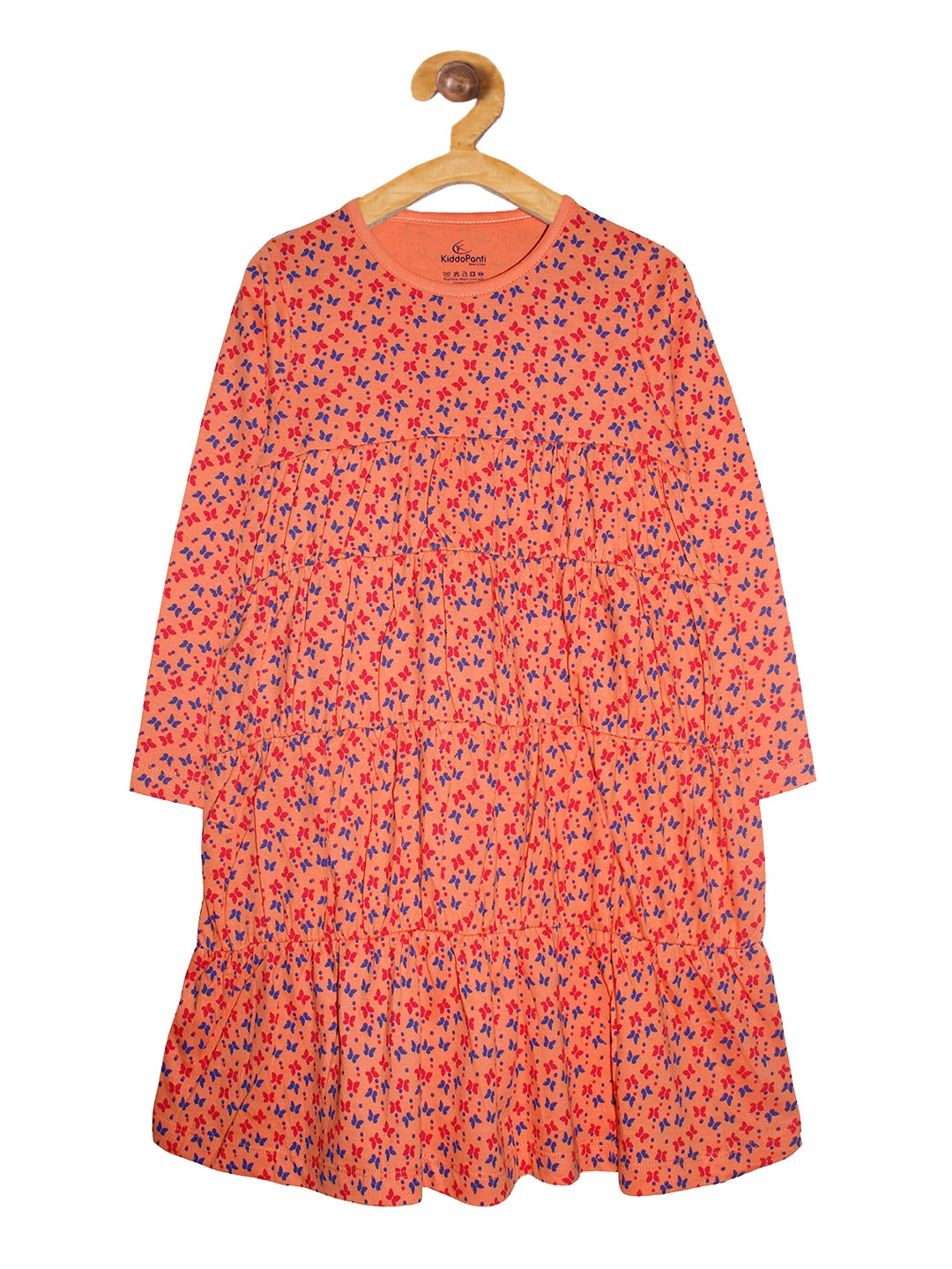 

KiddoPanti Girls Orange Printed Cotton A-Line Dress
