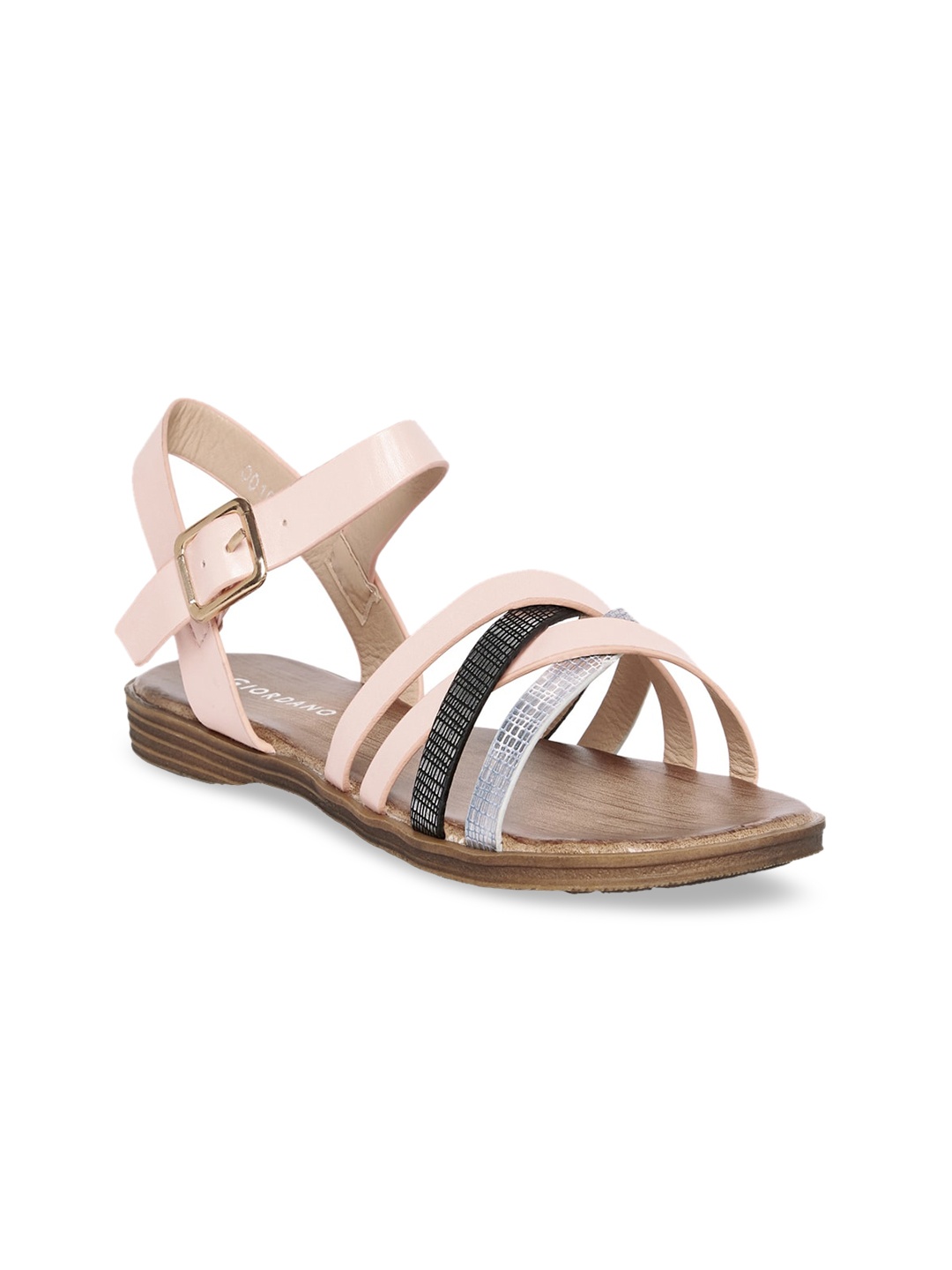 

GIORDANO Women Pink Colourblocked Leather Open Toe Flats