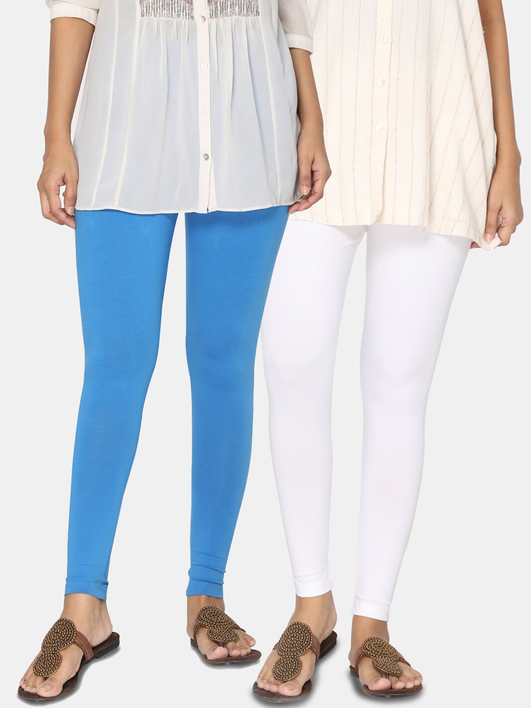 

TSG Bliss Women Pack of 2 Solid Ankle-Length Leggings, White