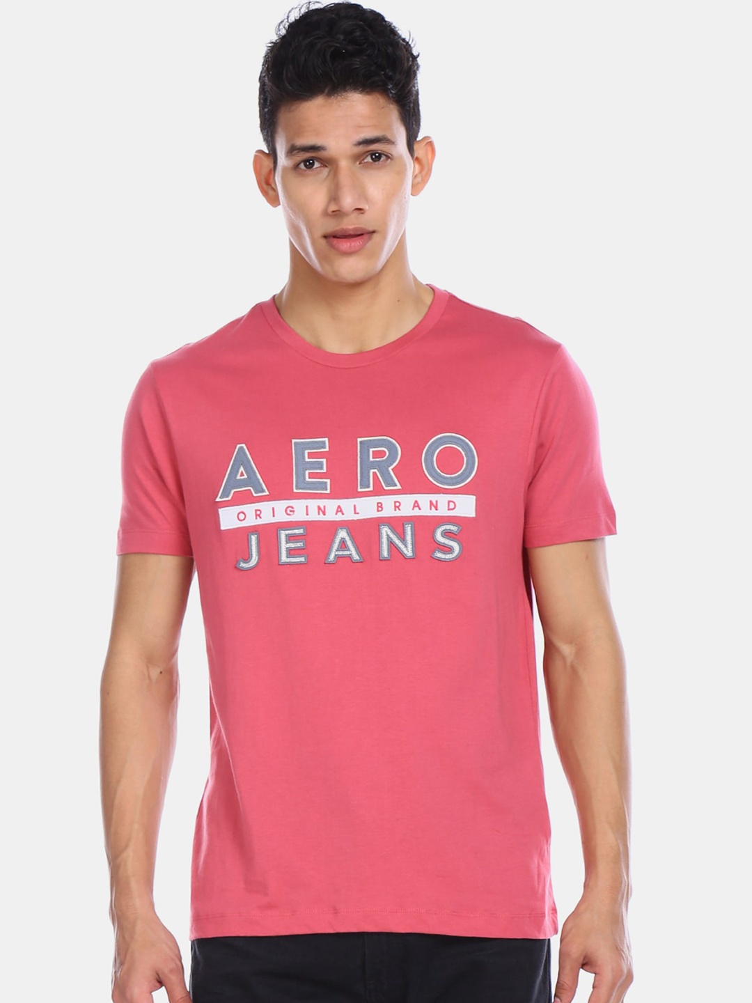 

Aeropostale Men Pink Printed Round Neck Pure Cotton T-shirt