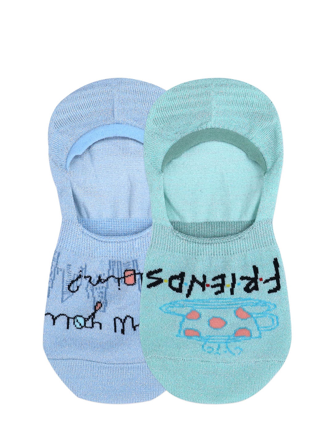 

Balenzia Women Pack of 2 Blue & Green F.R.I.E.N.D.S Series Patterned Shoe Liners