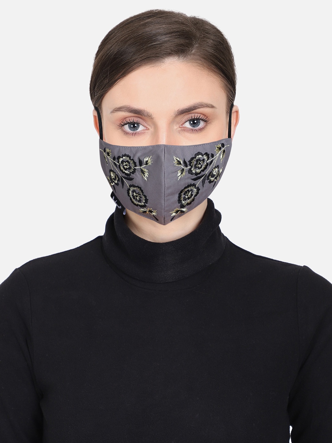 

Anekaant Women Grey & Black Floral Embroided 3-Ply Reusable Outdoor Face Masks