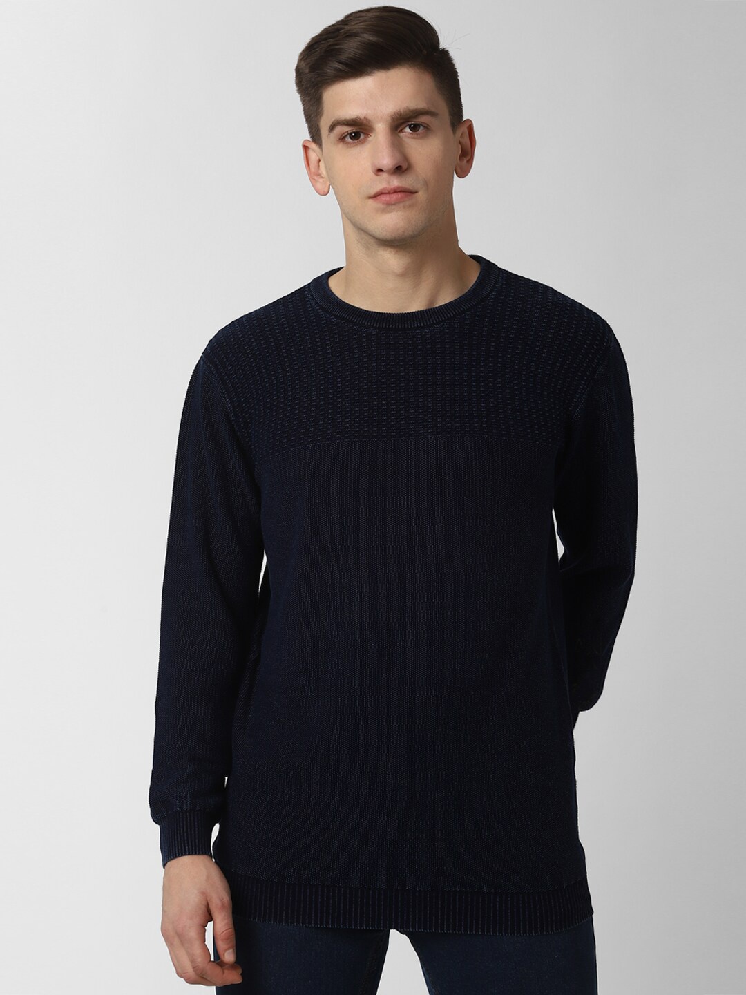 

Peter England Casuals Men Navy Blue Self Design Pullover Sweater