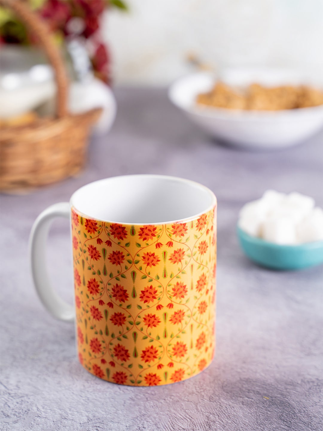 KOLOROBIA Yellow & Orange Printed Ceramic Babur Inspired Classic Mug