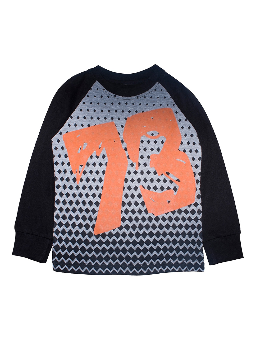 KiddoPanti Boys Grey Melange Printed Round Neck Pure Cotton T-shirt