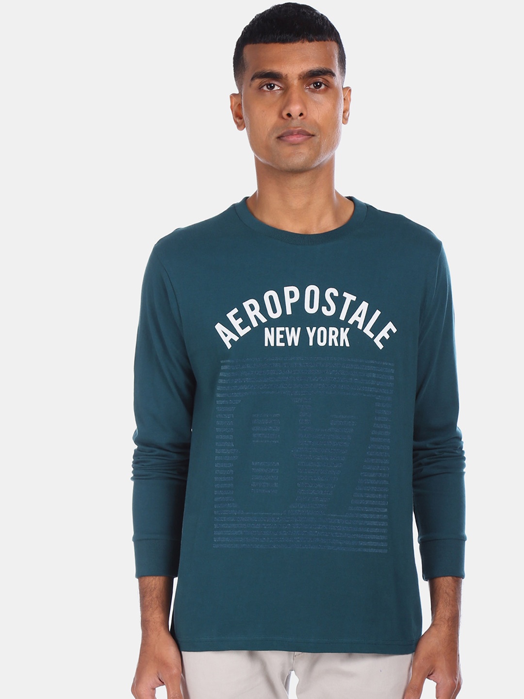 

Aeropostale Men Blue Printed Round Neck T-shirt