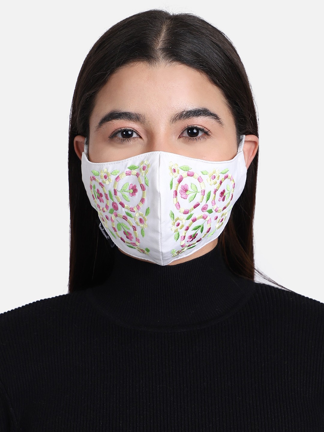

Anekaant 3-Ply Reusable White & Multi Embroidered Cotton Fabric Fashion Mask