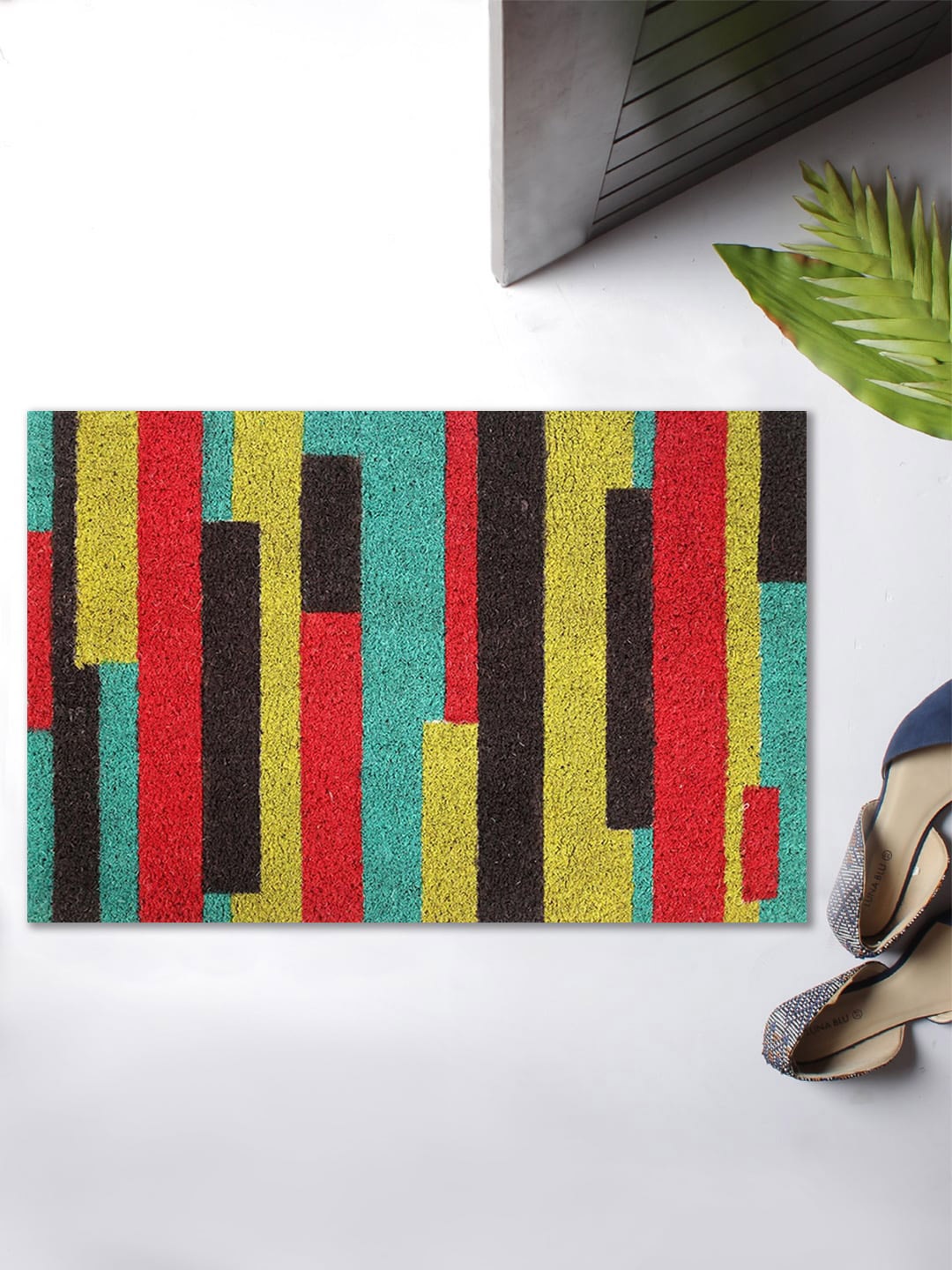 

India Circus by Krsnaa Mehta Blue & Yellow Printed Life Is A Blur Doormat