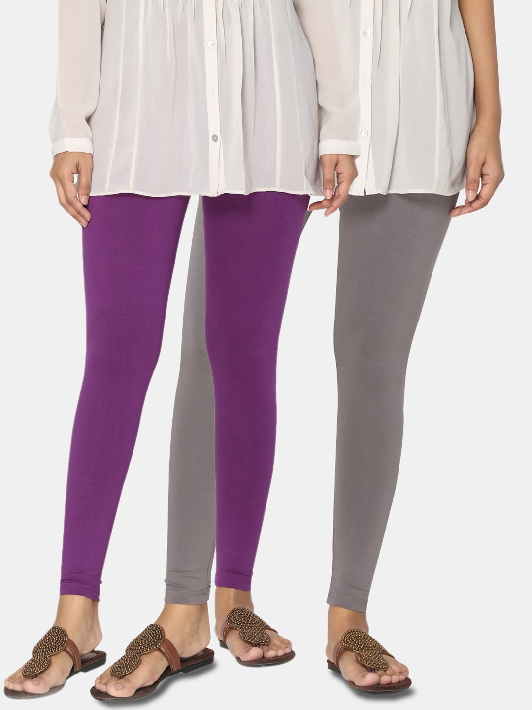 

TSG Bliss Women Pack of 2 Solid Ankle Length Leggings, Purple