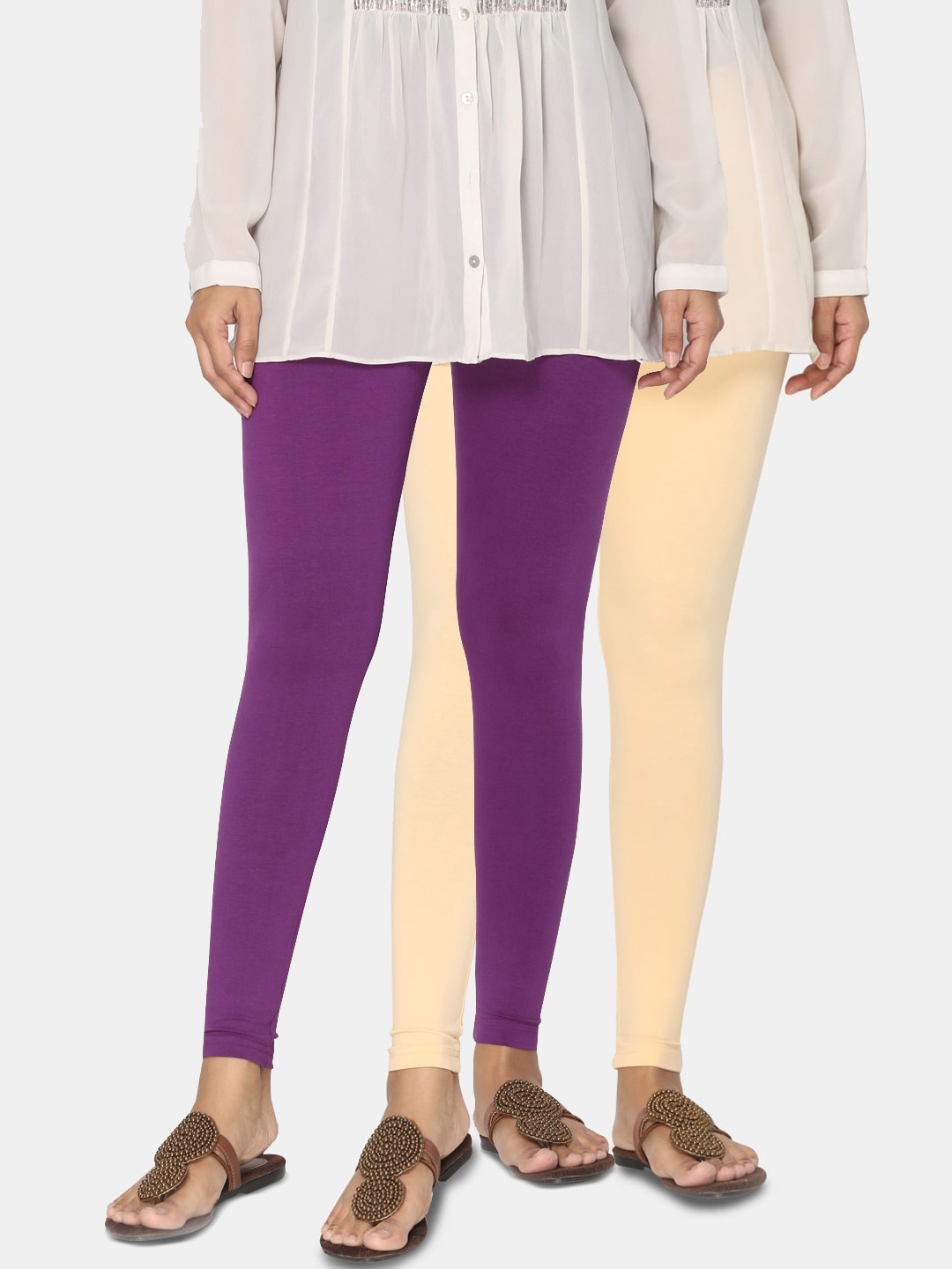 TSG Bliss Women Pack Of 2 Solid Ankle-Length Leggings, Purple