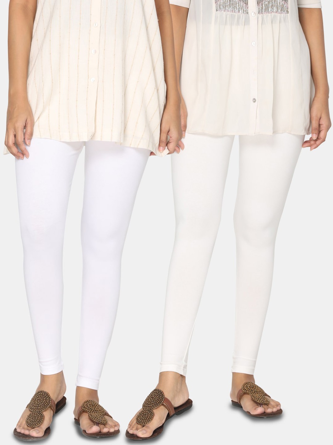

TSG Bliss Women Pack Of 2 White Solid Ankle-Length Leggings