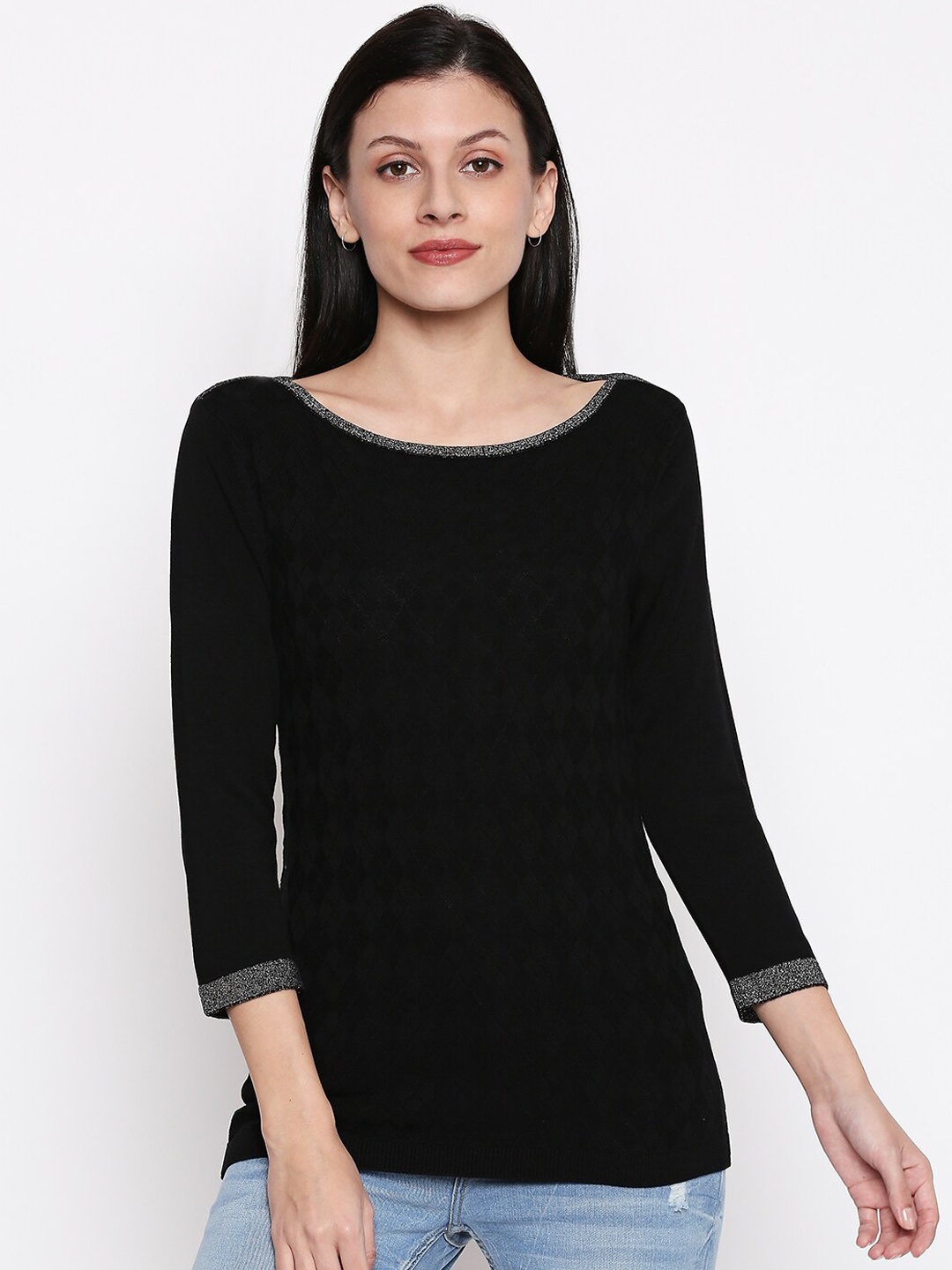 

Annabelle by Pantaloons Women Black Self Design Pullover Sweater