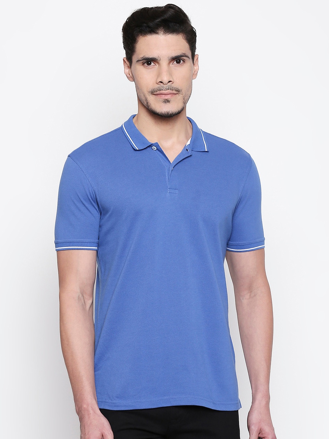 

BYFORD by Pantaloons Men Navy Blue Solid Polo Collar T-shirt