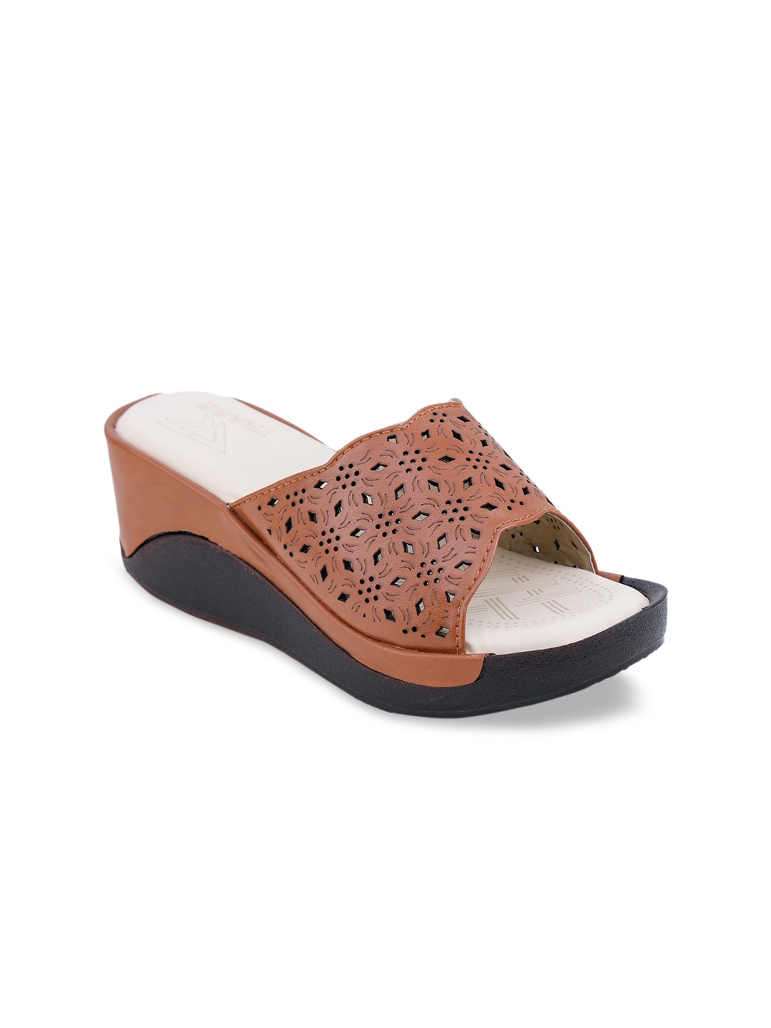 

TRASE Women Brown Laser Cut Wedges, Tan