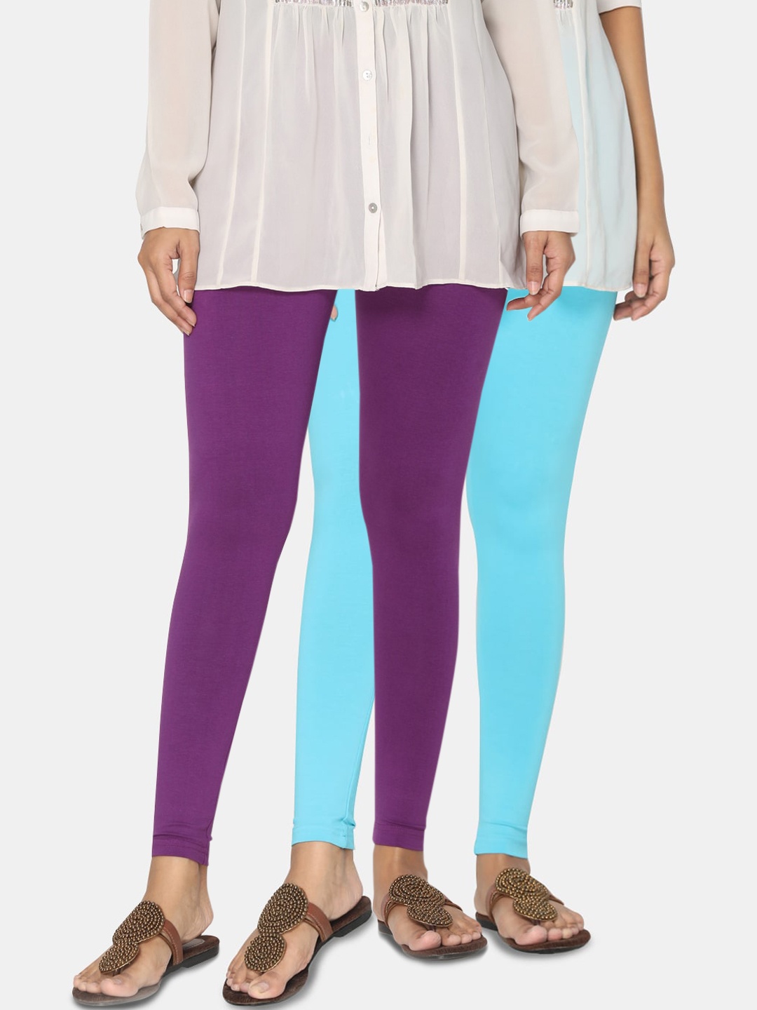 TSG Bliss Women Pack Of 2 Solid Ankle-Length Leggings, Purple