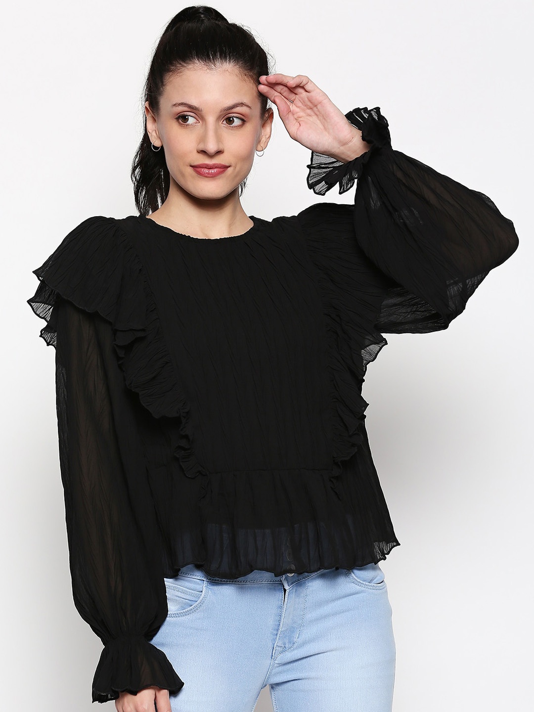 

Forever Glam by Pantaloons Women Black Solid A-Line Top
