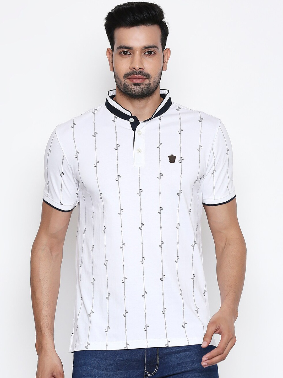 

BYFORD by Pantaloons Men White Printed Mandarin Collar T-shirt