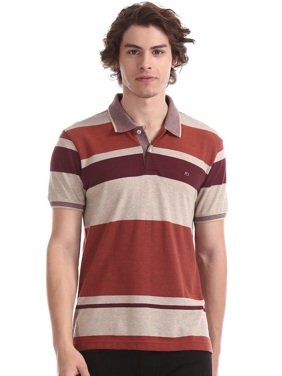 

AD By Arvind Men Multicoloured Striped Polo Collar T-shirt, Multi