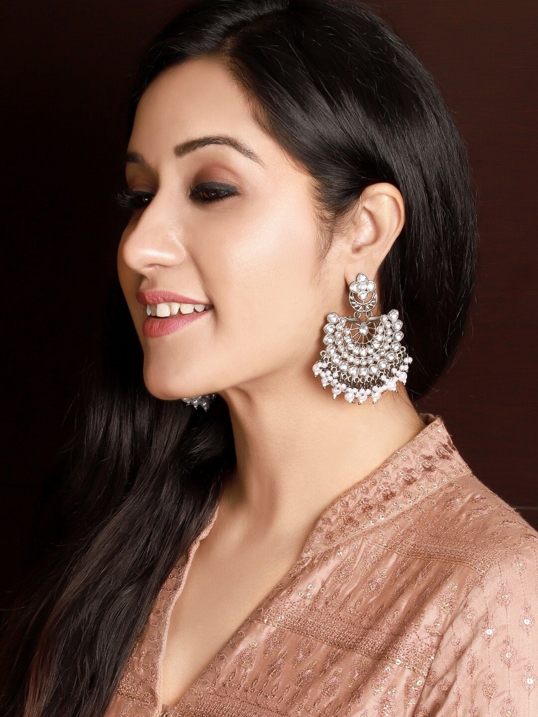 

Rubans Silver-Toned & Bronze-Toned Contemporary Chandbalis