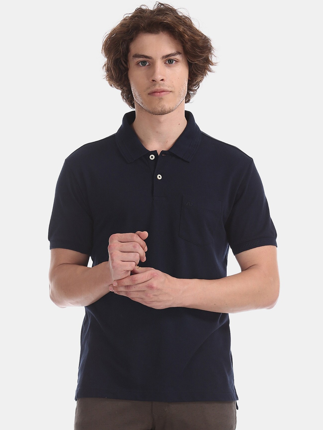 

AD By Arvind Men Navy Blue Modern Slim Fit Solid Polo Collar T-shirt
