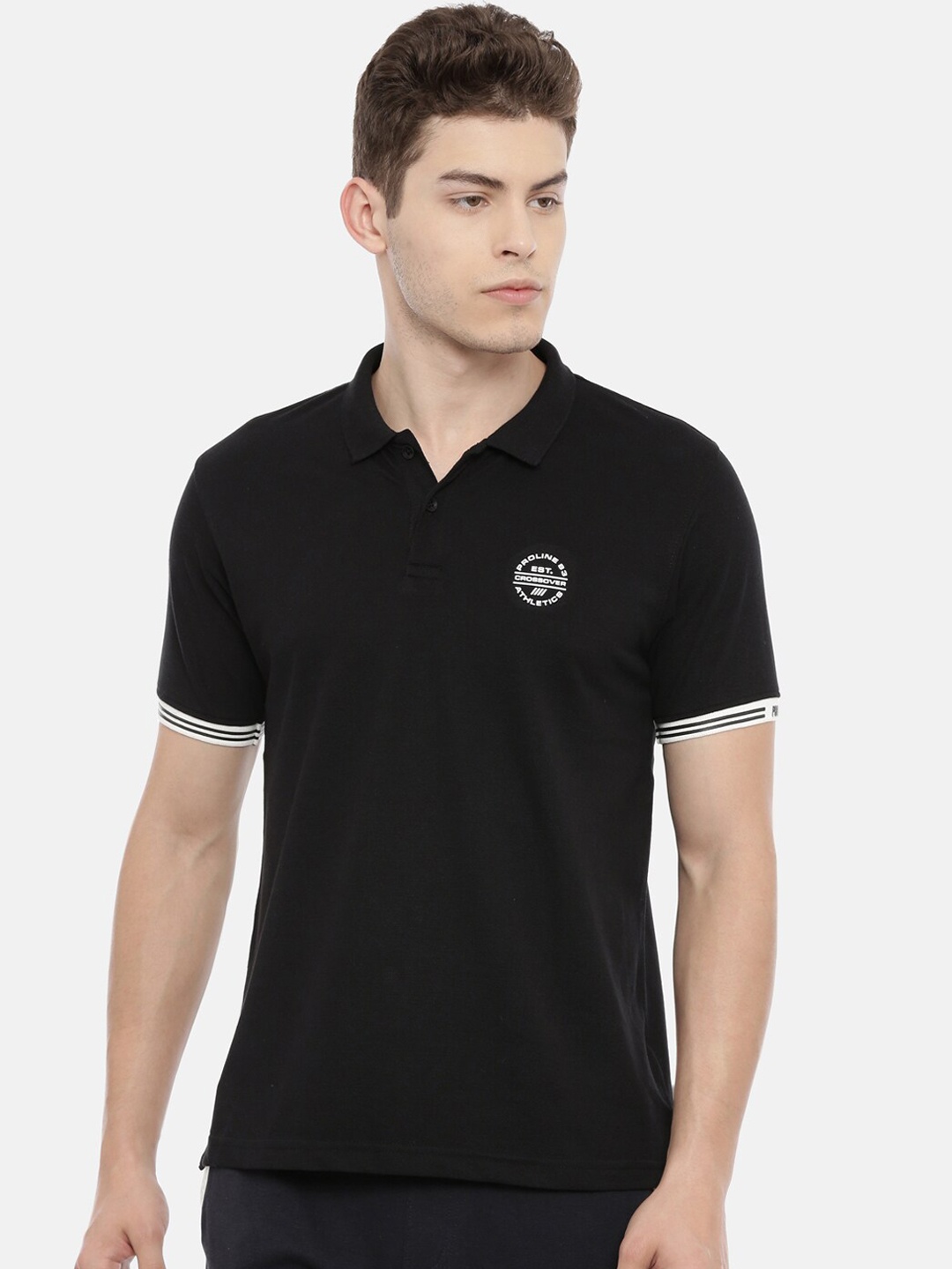 

Proline Active Men Black Solid Polo Collar Pure Cotton T-shirt