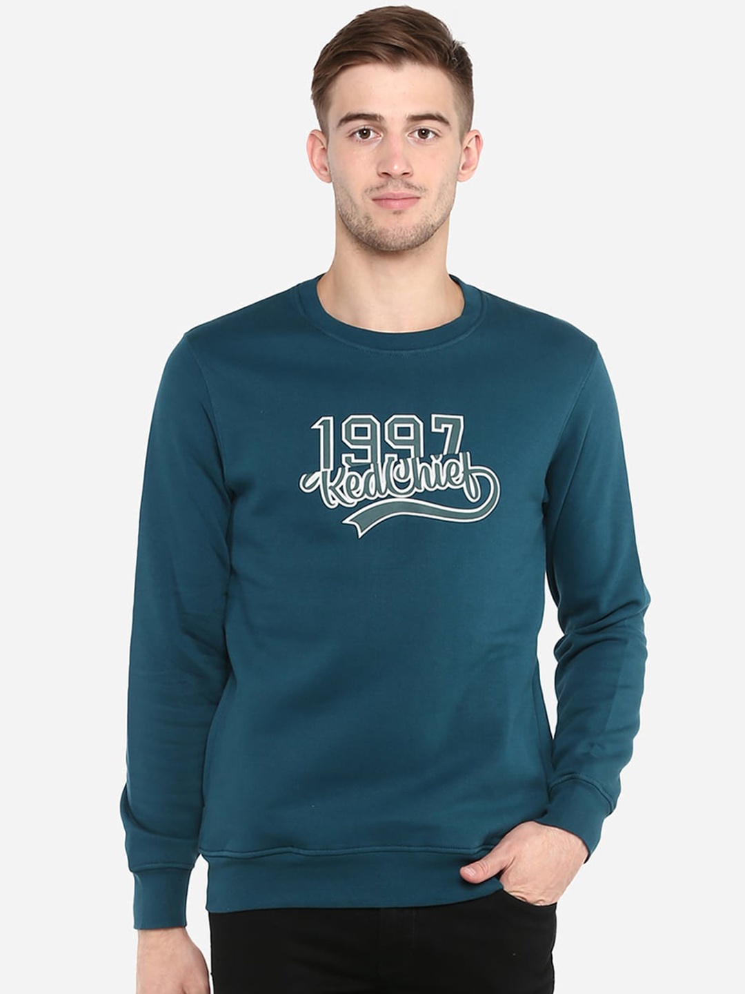 

Red Chief Men Teal Printed Sweatshirt