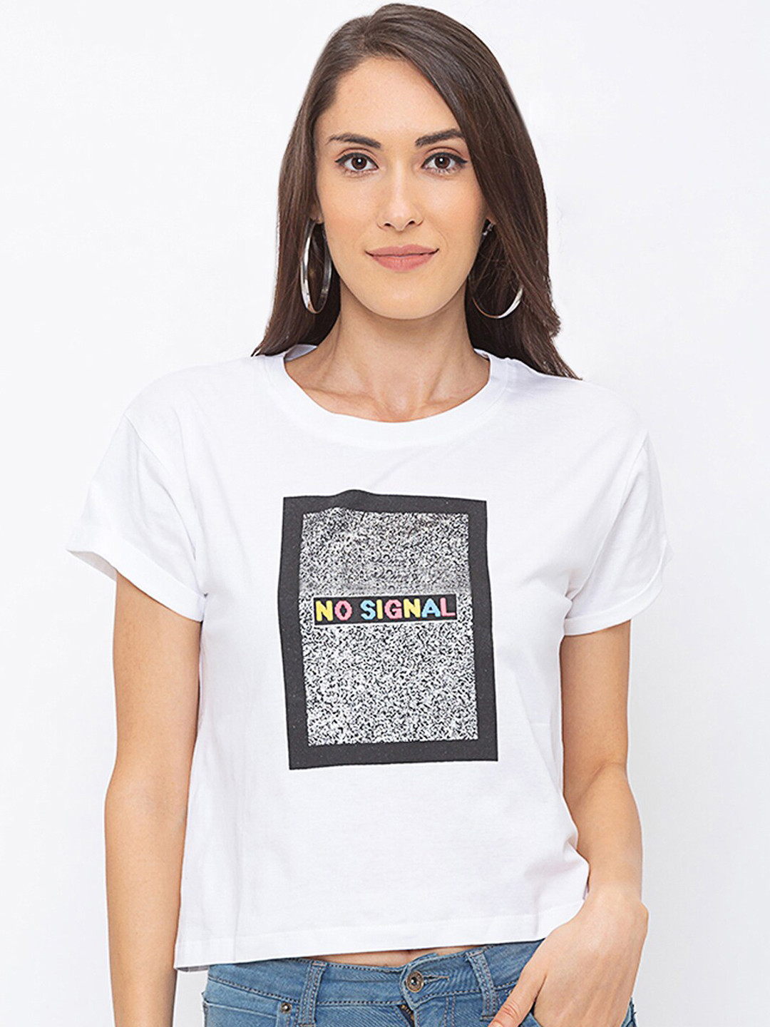 

Globus Women White Printed Round Neck T-shirt