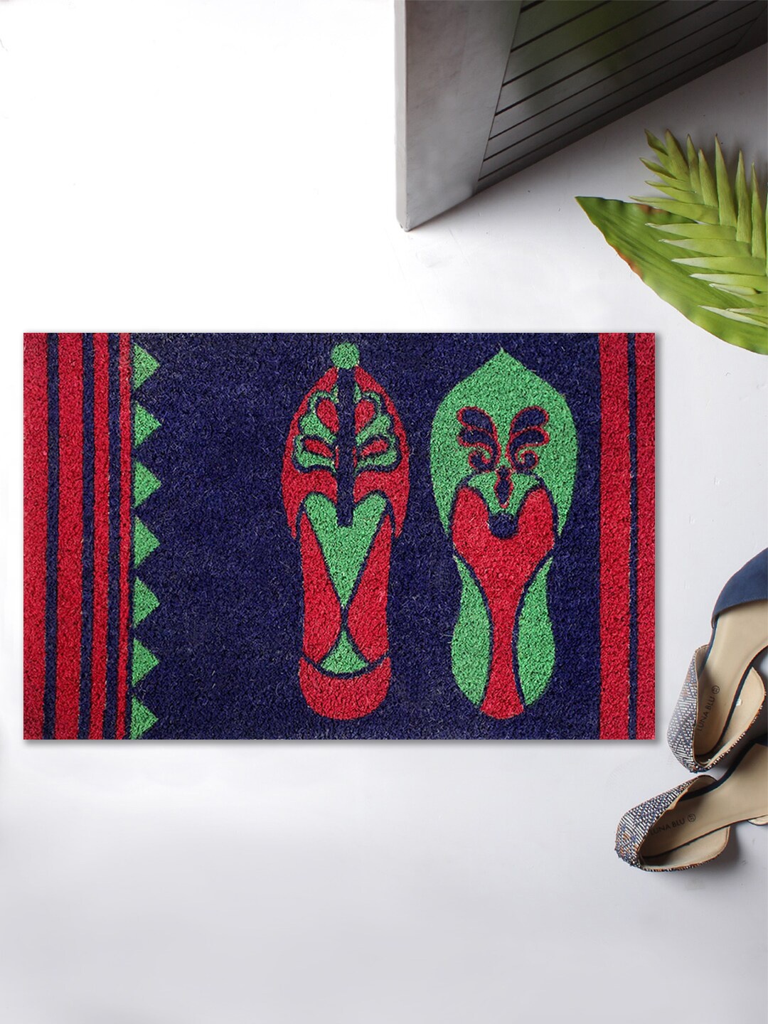 

India Circus by Krsnaa Mehta Blue & Red Printed Anti-Skid Doormat