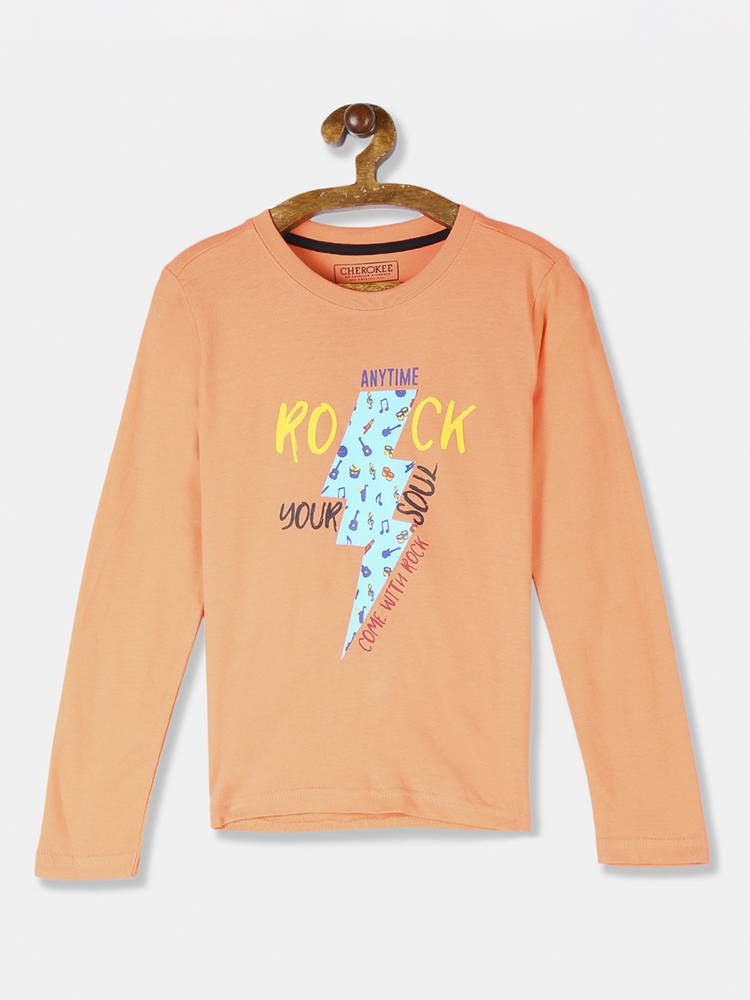 

Cherokee Boys Peach-Coloured Printed Round Neck T-shirt