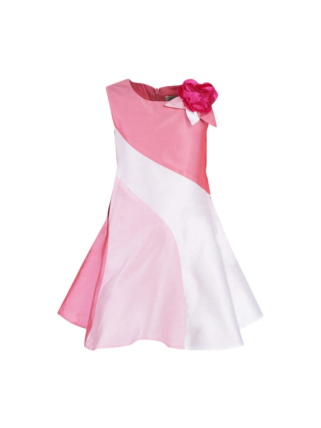 

A Little Fable Girls Multicoloured Colourblocked Fit and Flare Dress, Pink