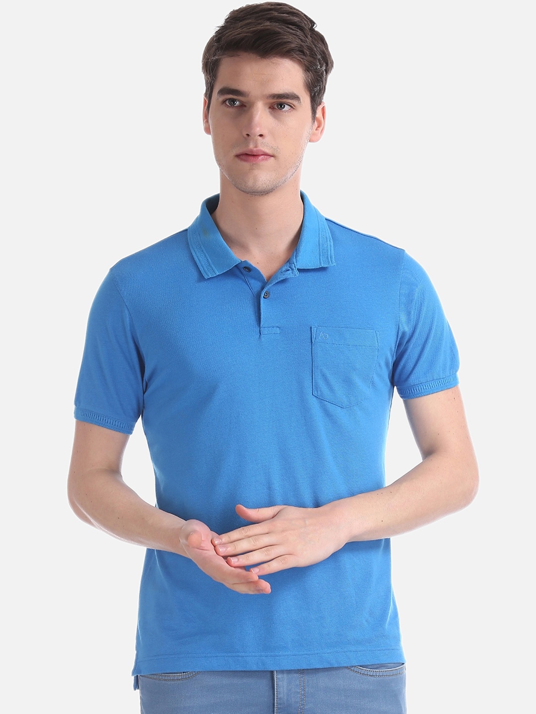 

AD By Arvind Men Blue Solid Polo Collar T-shirt
