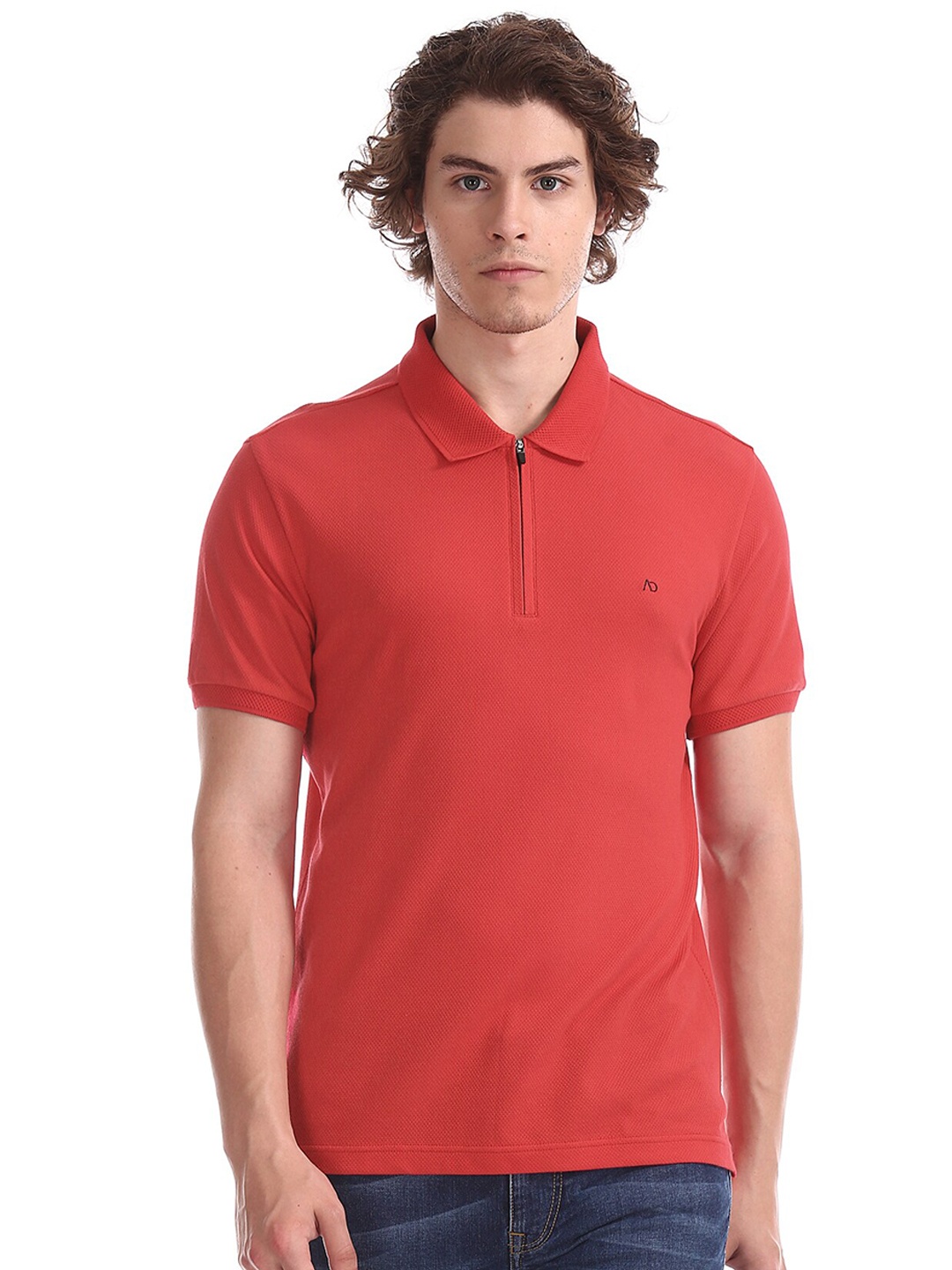 

AD By Arvind Men Red Solid Polo Collar T-shirt