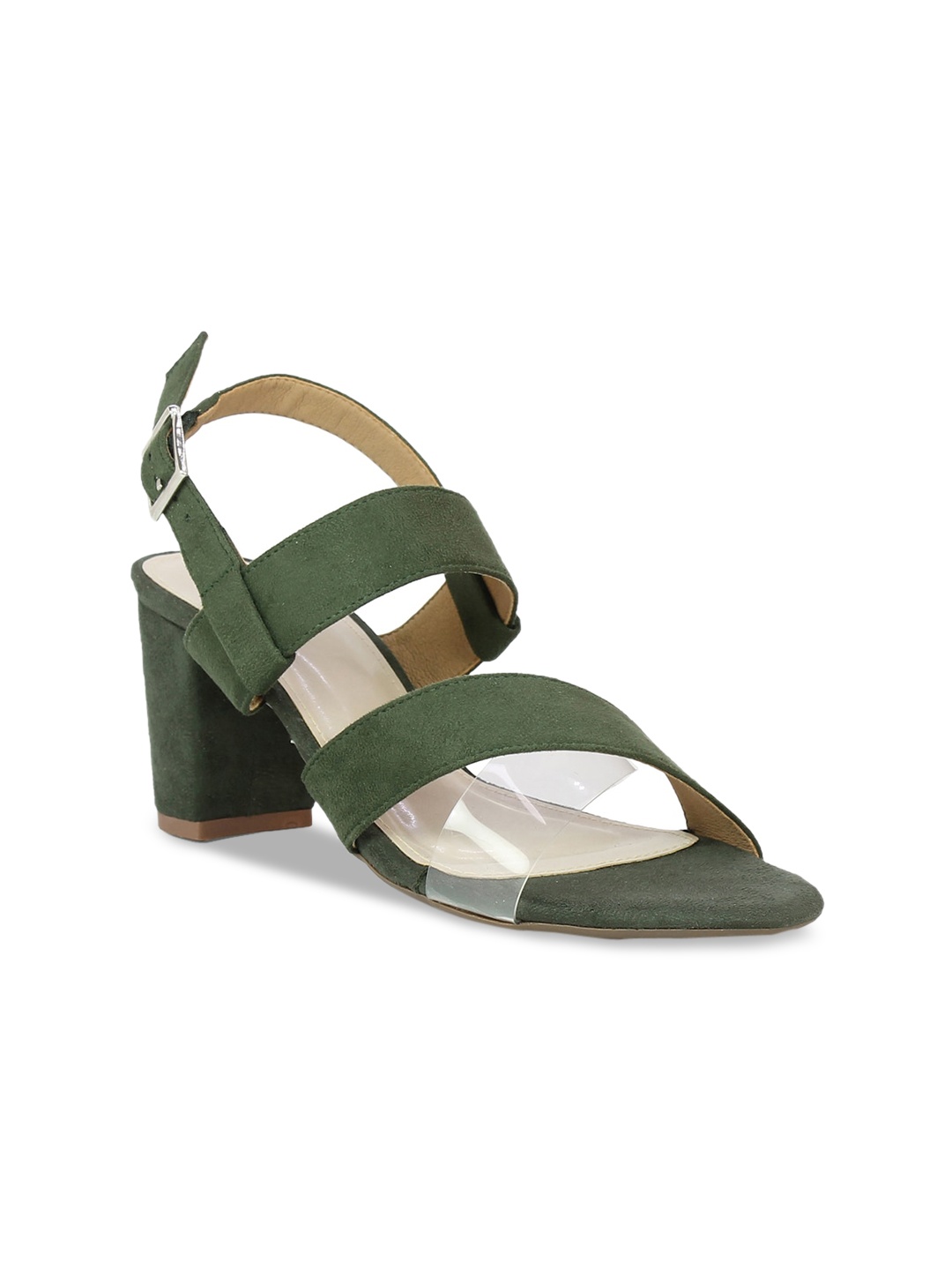

Inc 5 Women Green Solid Block Sandals with Buckles, Olive
