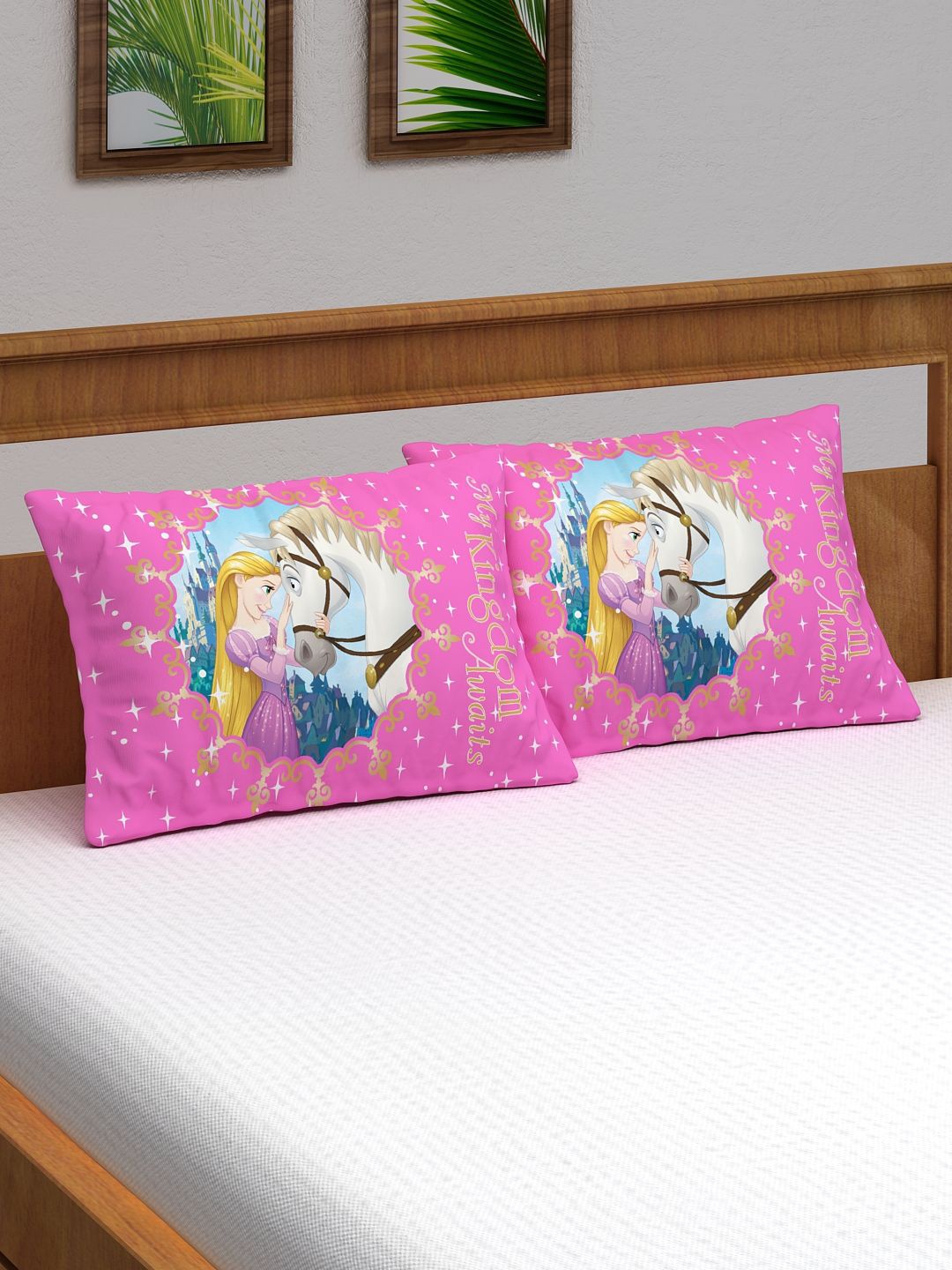 

Disney Princess Unisex Kids Pack of 2 Pink & Blue Digitally Printed Pillow Covers