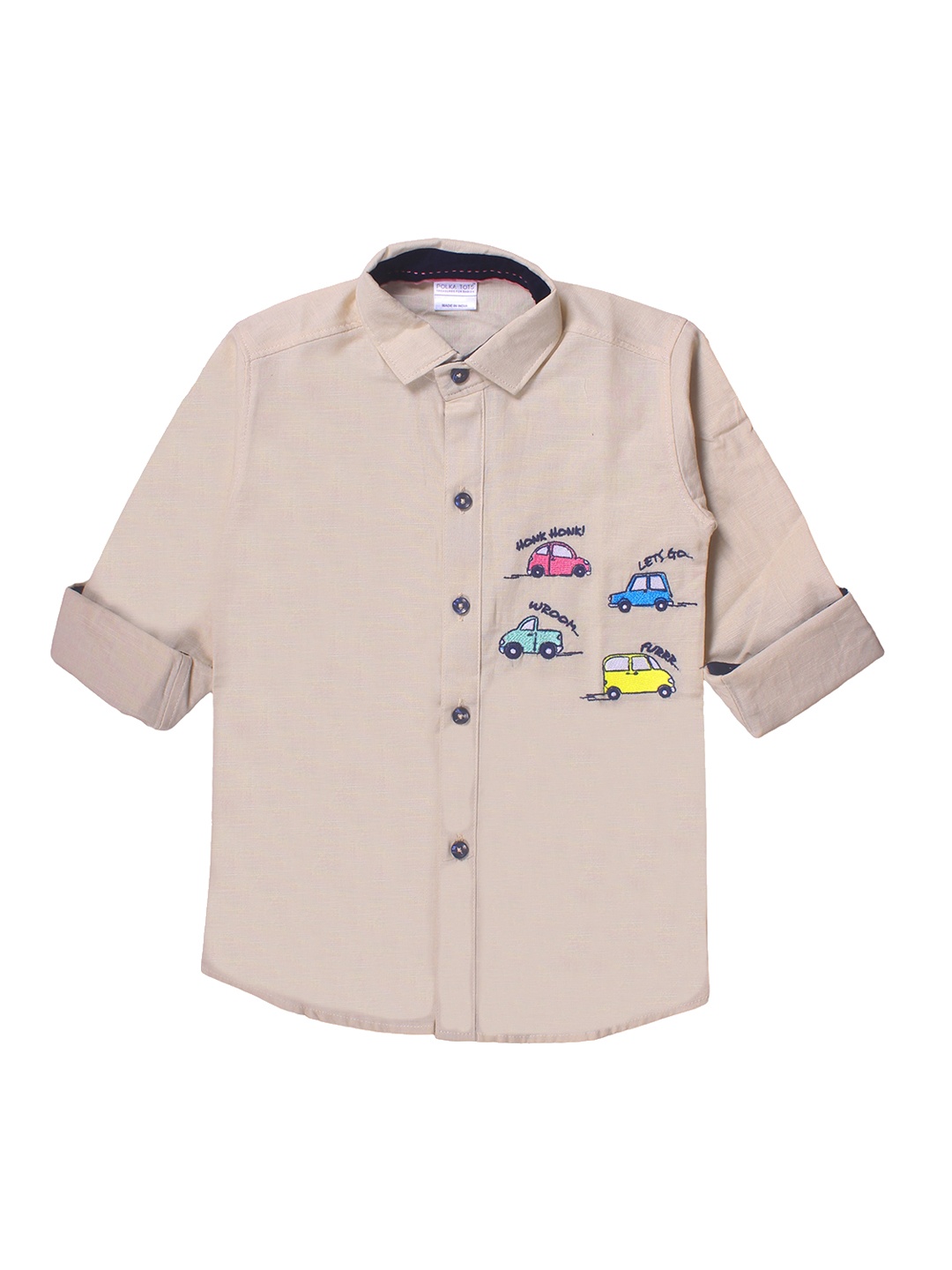 

Polka Tots Boys Beige Regular Fit Solid Casual Shirt