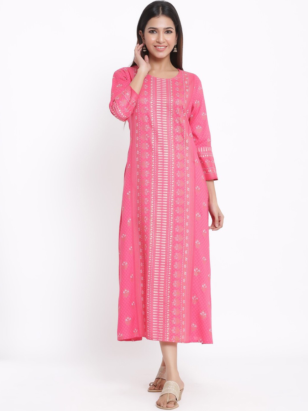 

kipek Women Pink Printed A-Line Kurta
