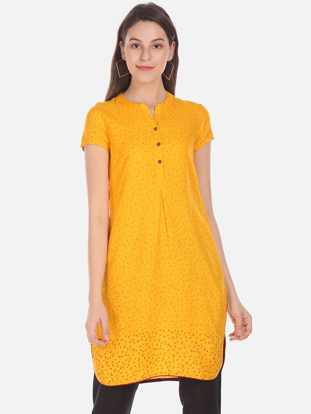 

Karigari Women Mustard Yellow Printed A-Line Kurta