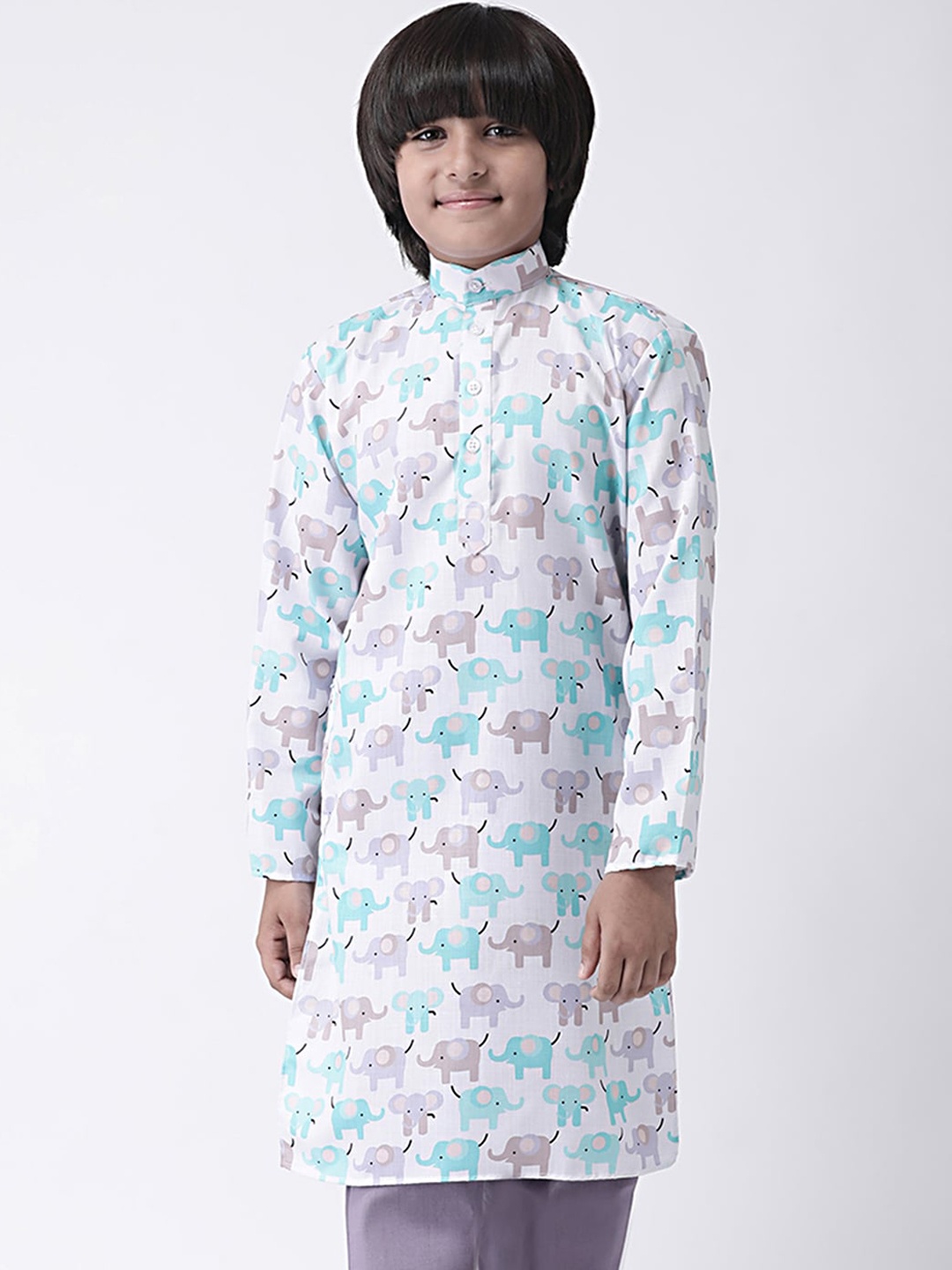 

Hangup Boys White & Multicoloured Printed Straight Kurta