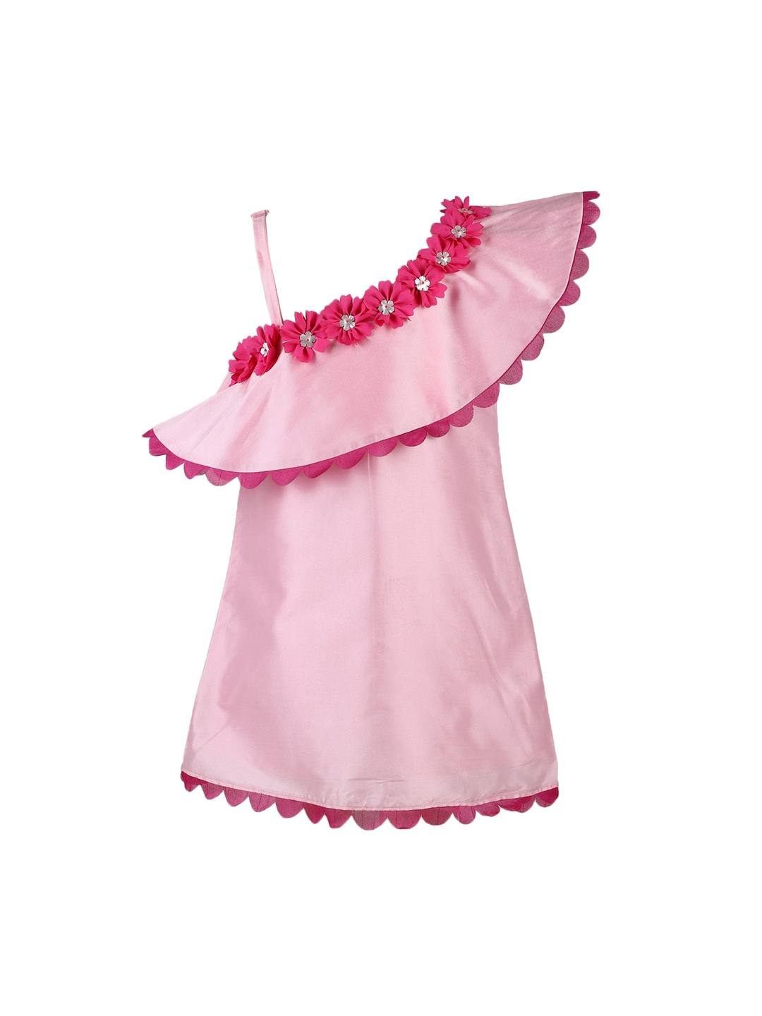 

A Little Fable Girls Pink & Red Solid A-Line Dress