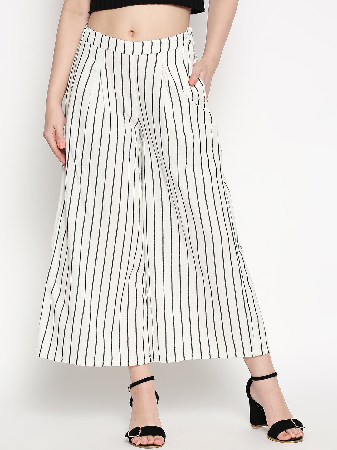 

People Women White & Black Flared Striped Culottes
