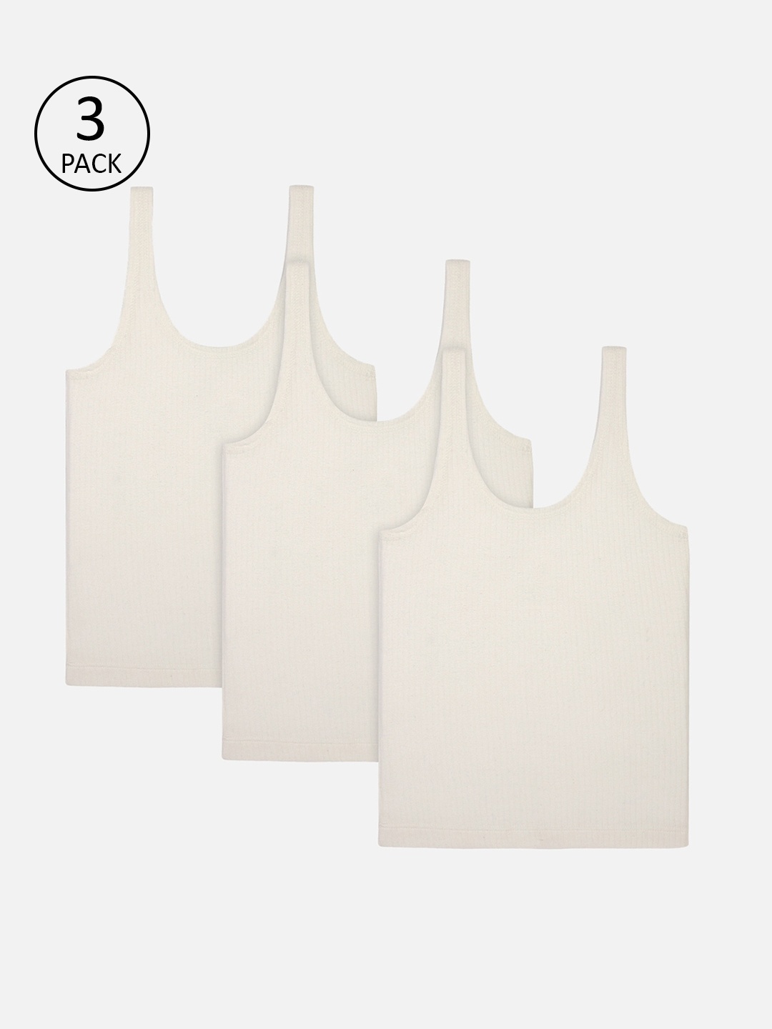 

BODYCARE INSIDER Girls Pack Of 3 Off-White Striped Thermal Tops