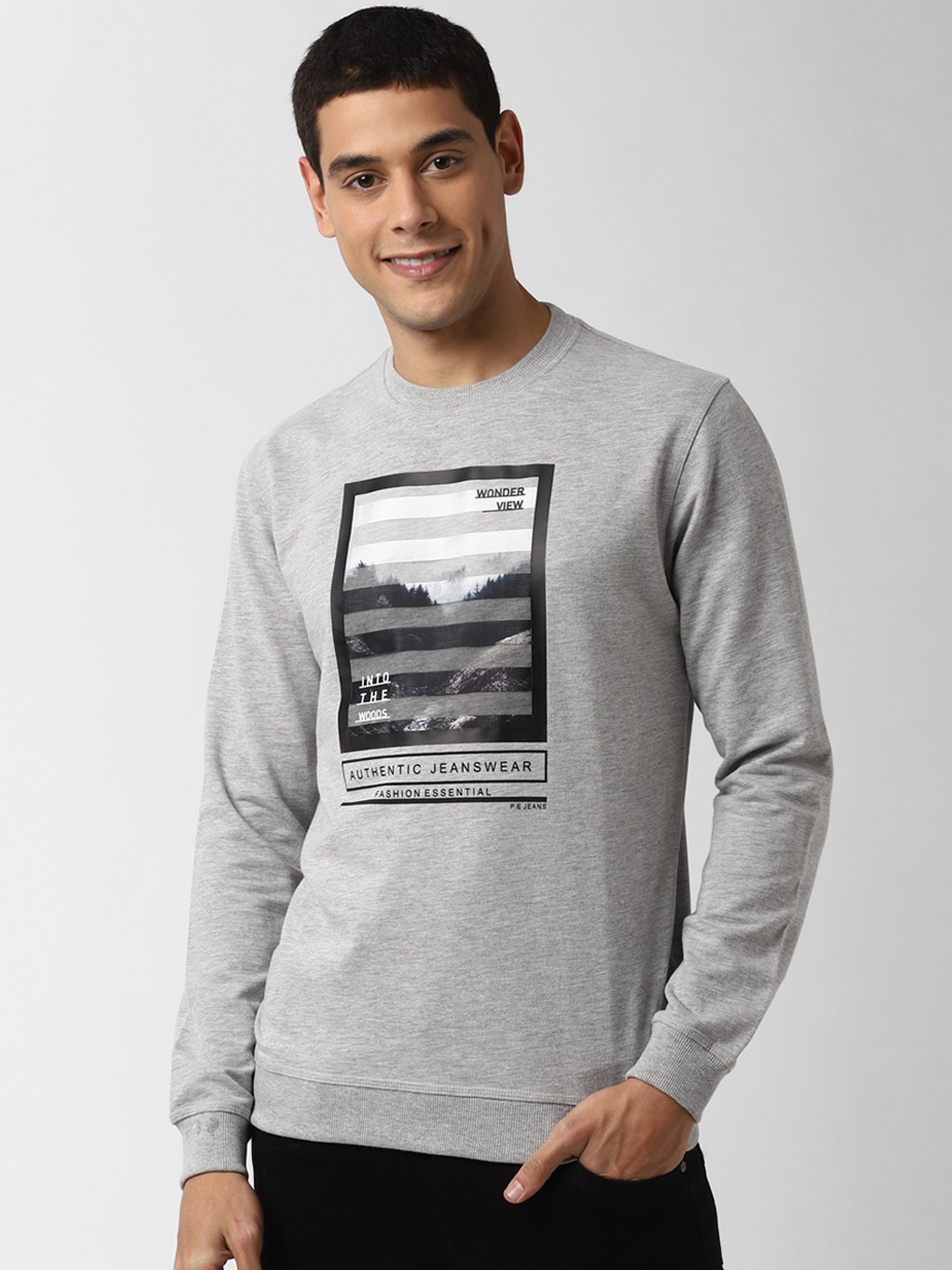 

Peter England Casuals Men Grey Printed Sweatshirt