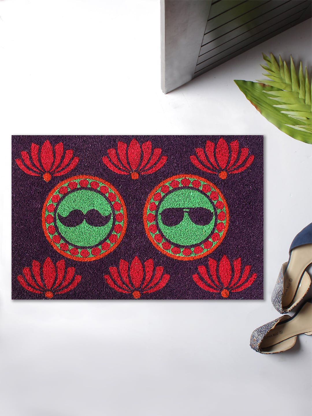 

India Circus by Krsnaa Mehta Purple & Red Printed C'est La Vie Doormat