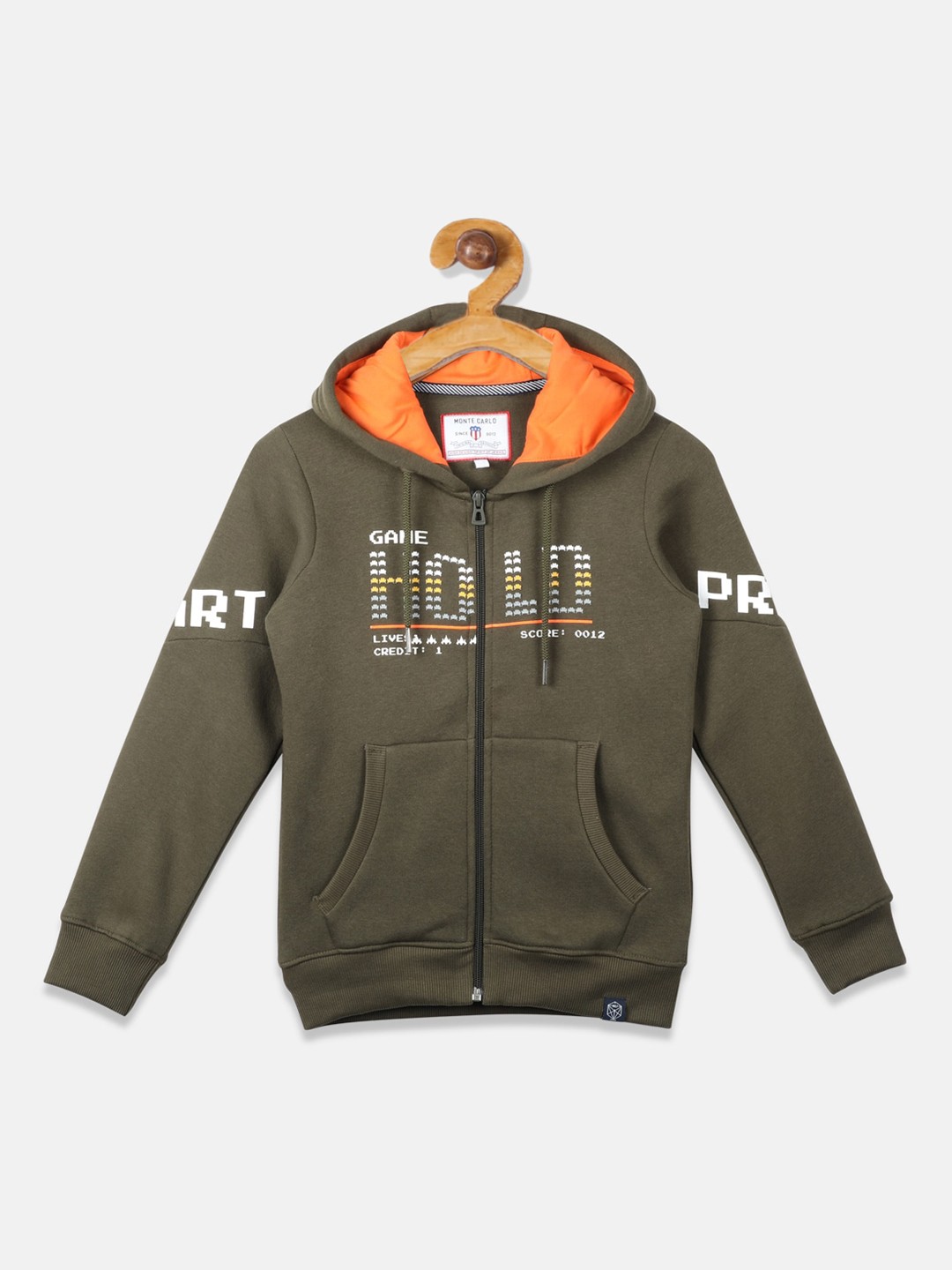 

Monte Carlo Boys Olive Green Printed Hooded Sweatshirt