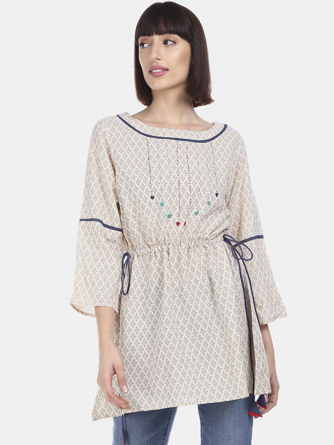

Karigari Women Beige Printed A-Line Kurta