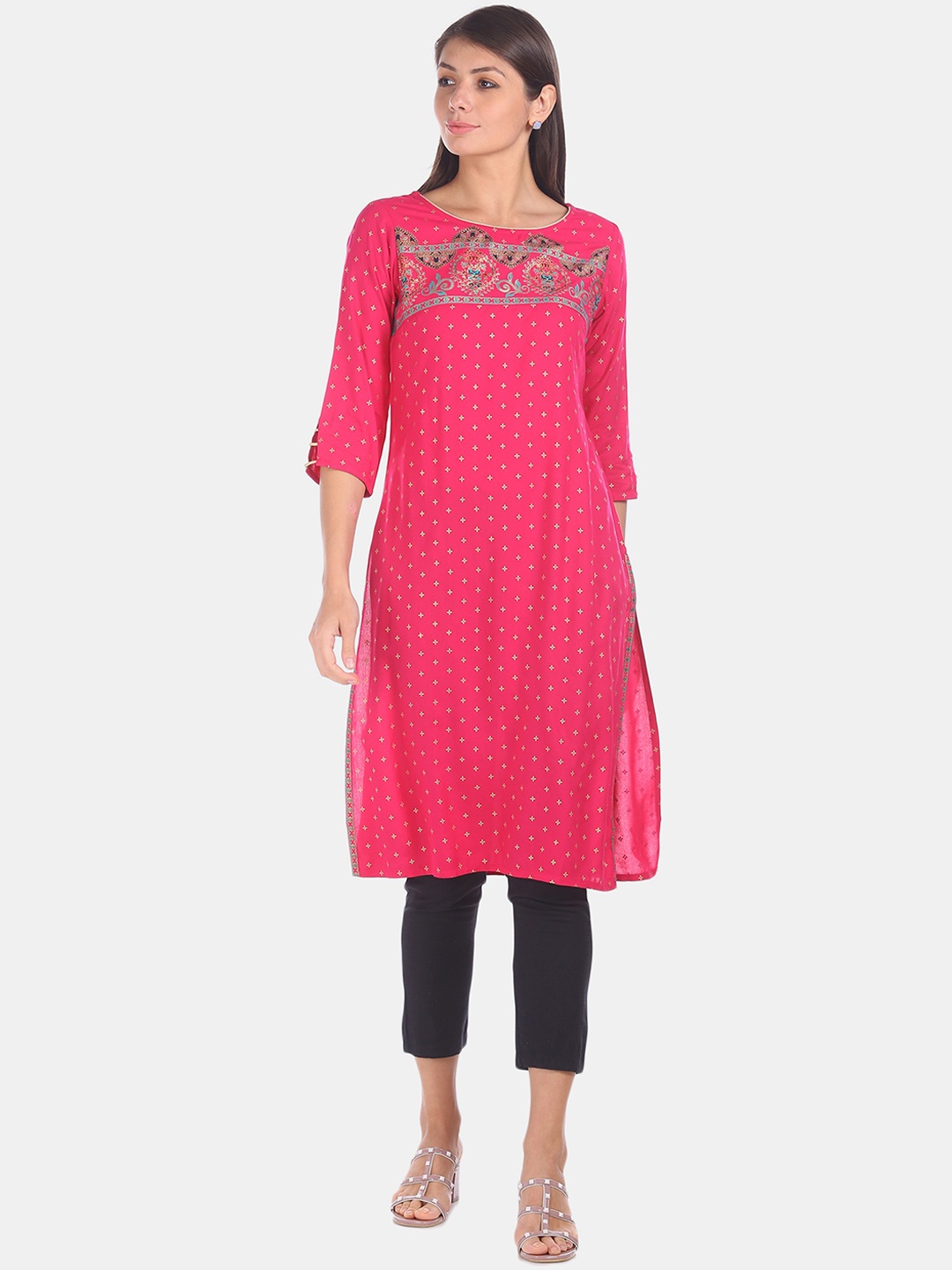 

Karigari Women Fuchsia Printed Straight Kurta
