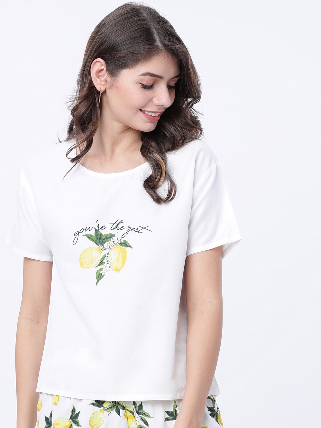 

Tokyo Talkies Women White Printed Lounge Top